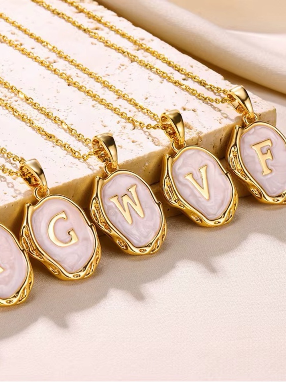 ‘V’ Gold Plated Oceanus Oyster Shell Initial Pendant Necklace